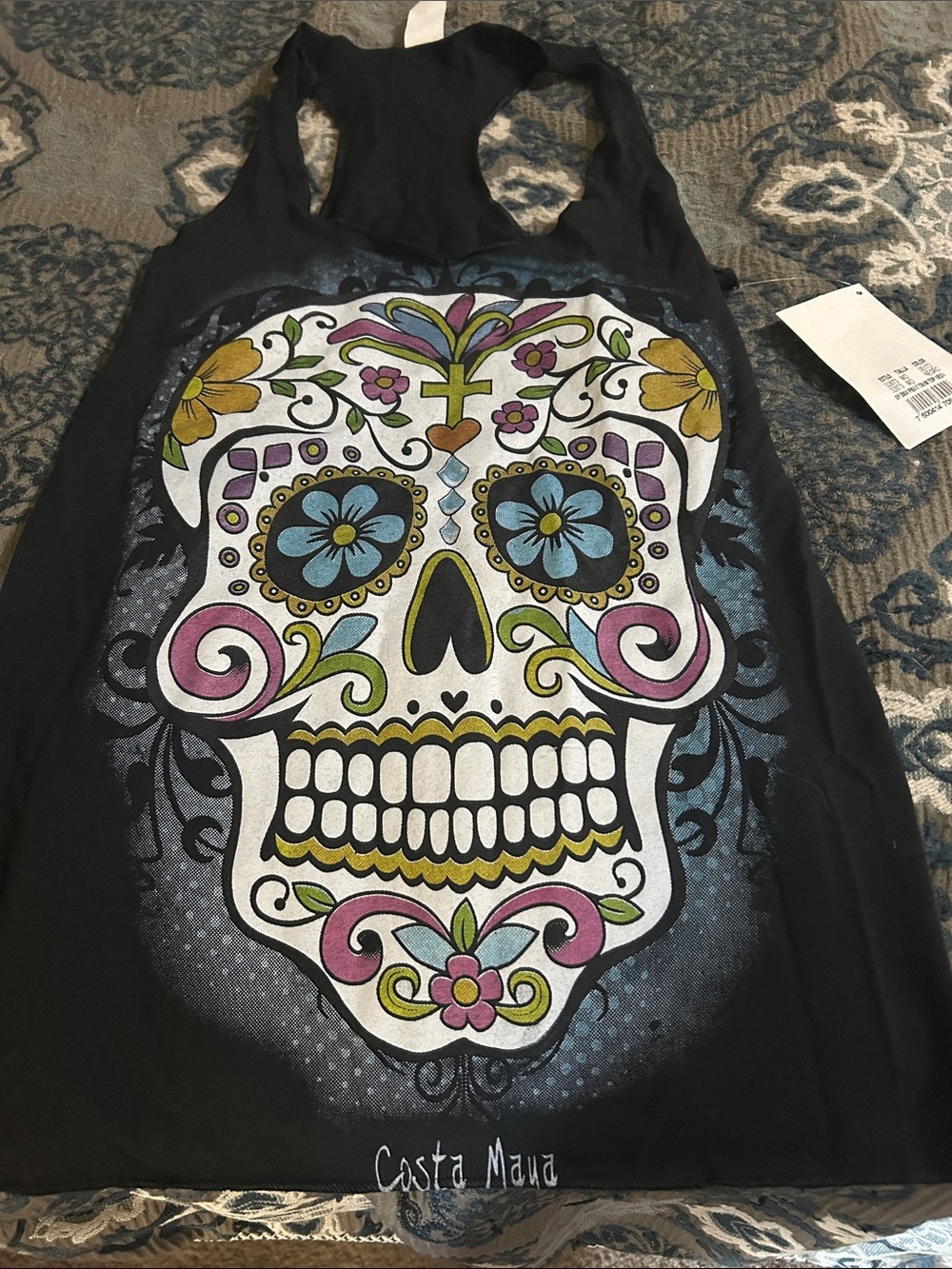 Black Sugar Skull Racerback Tank Top -